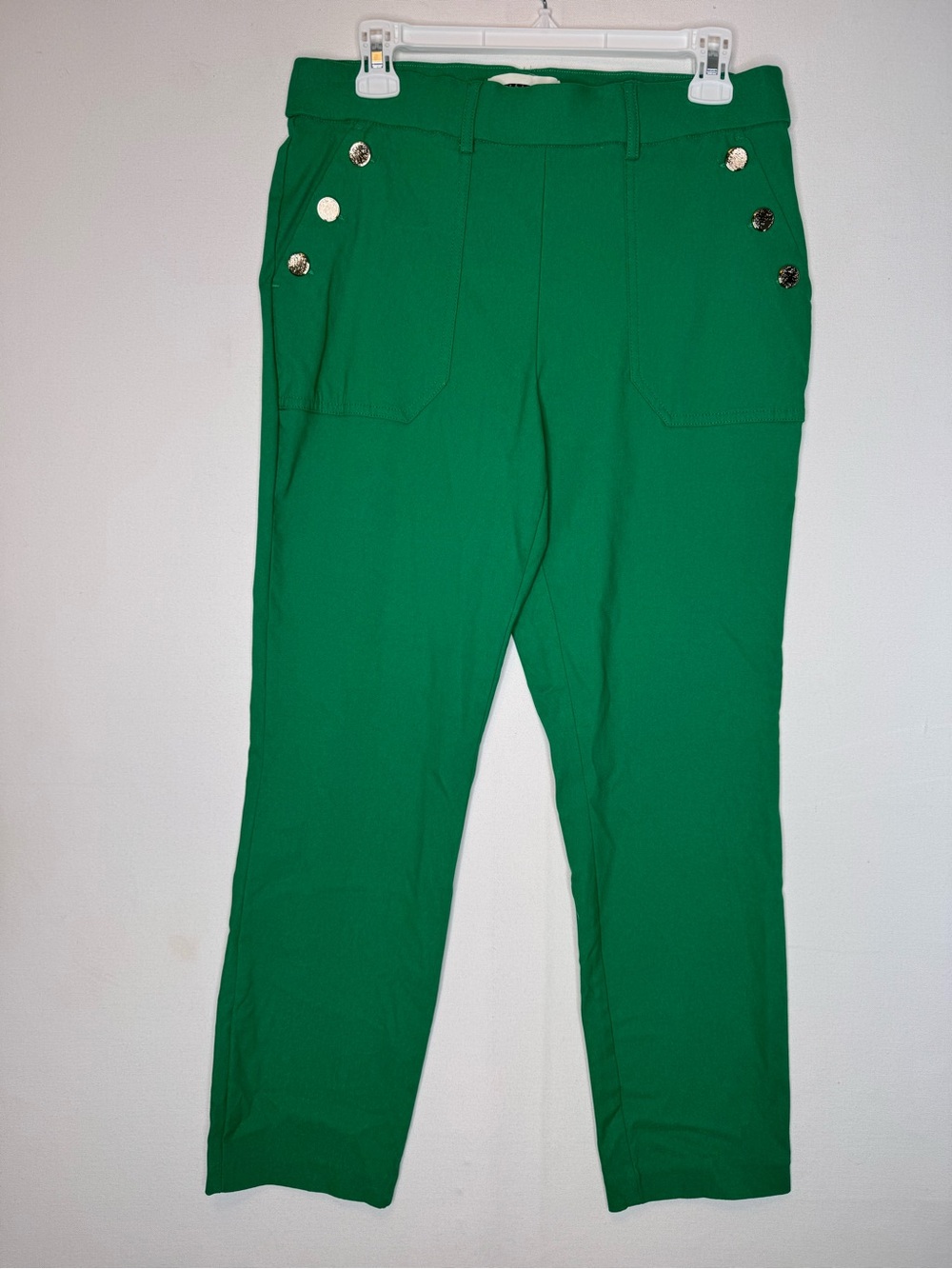 Jules & Leopold Green Pull on Dress Pants w/ Gold Buttons size Medium Careerwear